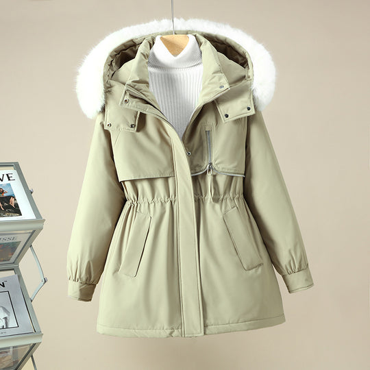 Damen funktionale Winterjacke mit abnehmbarer Kapuze und Kunstfellbesatz R&B
