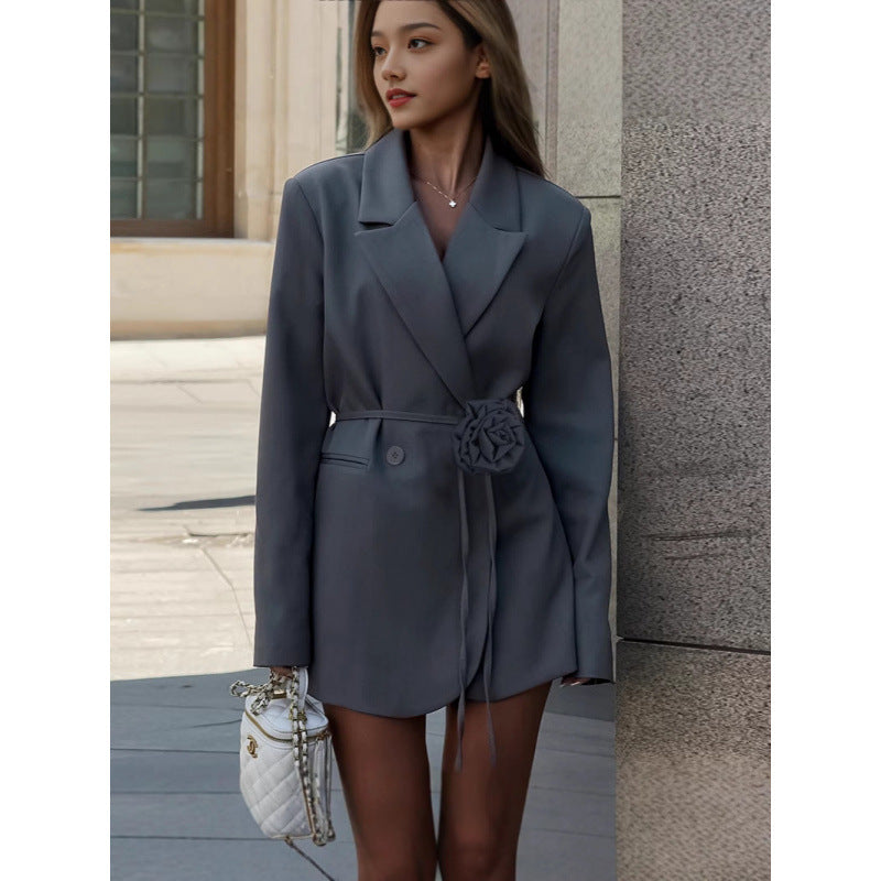 Damen Tailored Blazer Kleid mit floralem Gürtel Detail R&B