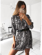 Damen Hemdkleid mit geometrischem Muster und Taillengürtel R&B