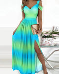 Damen Maxikleid mit schulterfreiem Design und raffiniertem Schlitz R&B
