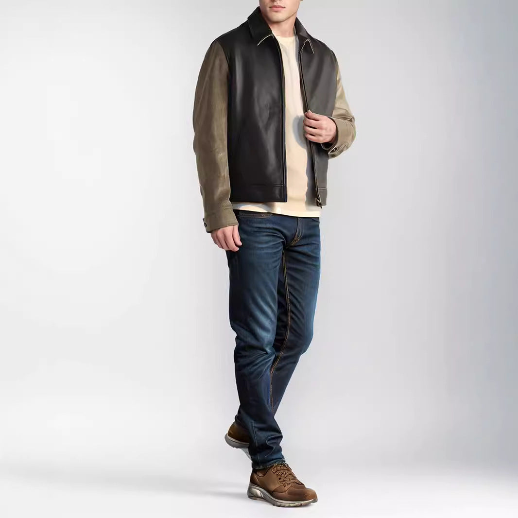 Herren modische Übergangsjacke mit Kontrastärmel und modernem Kragen R&B