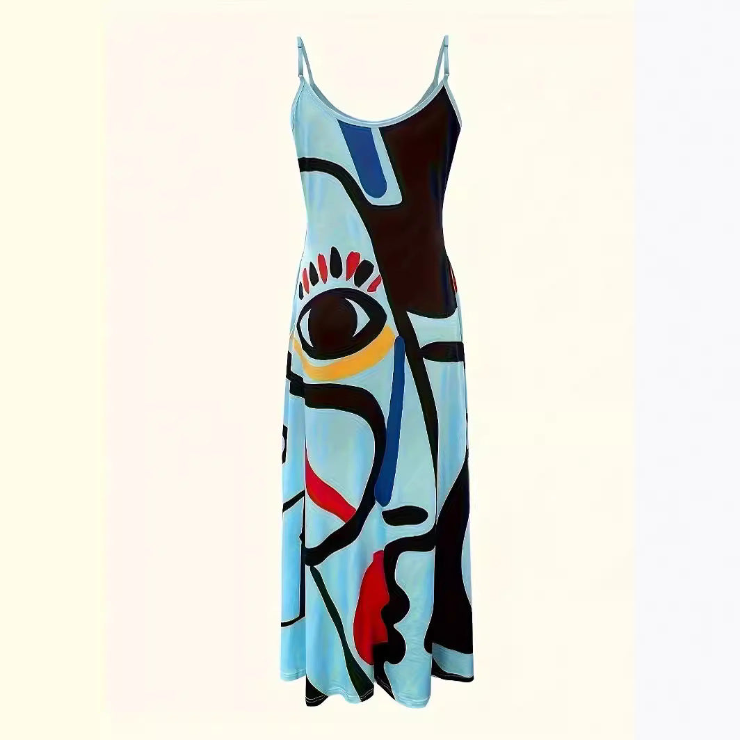 Damen Maxikleid mit modernem grafischen Print und schwingendem Saum R&B