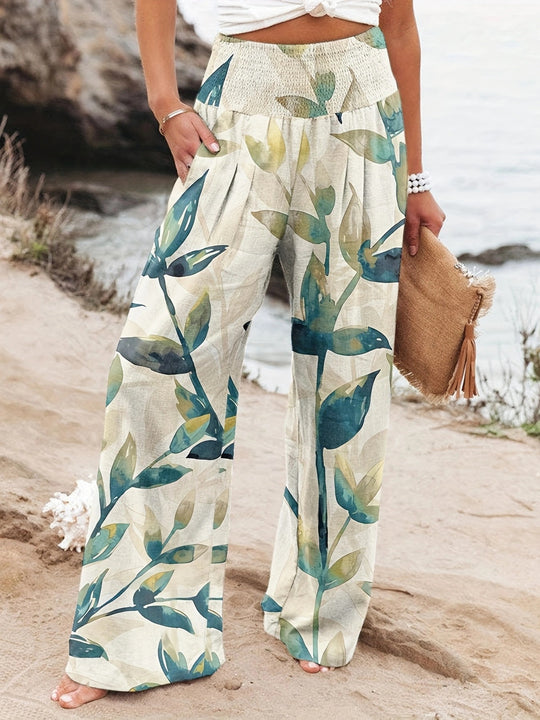 Damen Weit geschnittene Strandhose mit floralem Motiven und elastischem Bund R&B