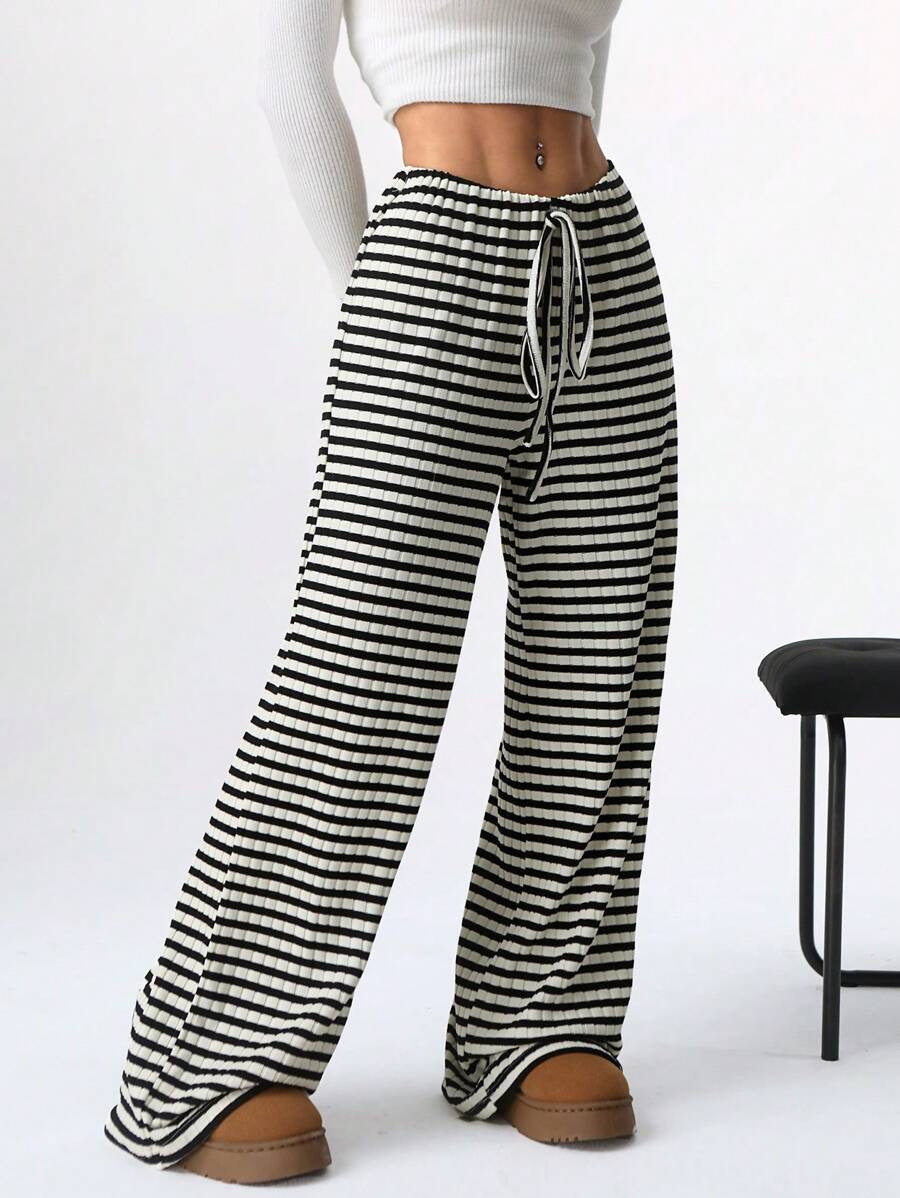 Damen lässige Palazzo-Hose mit seitlichem Kordelzug und modernen Streifen R&B