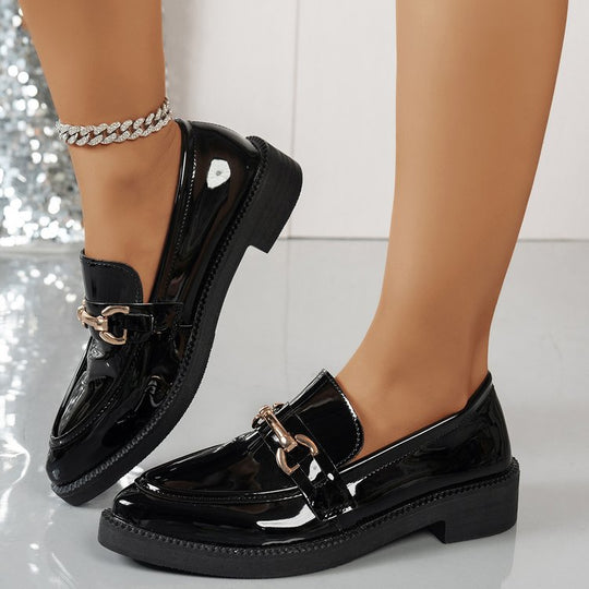Damen Elegante und modische Loafer mit goldener Kettendekoration R&B