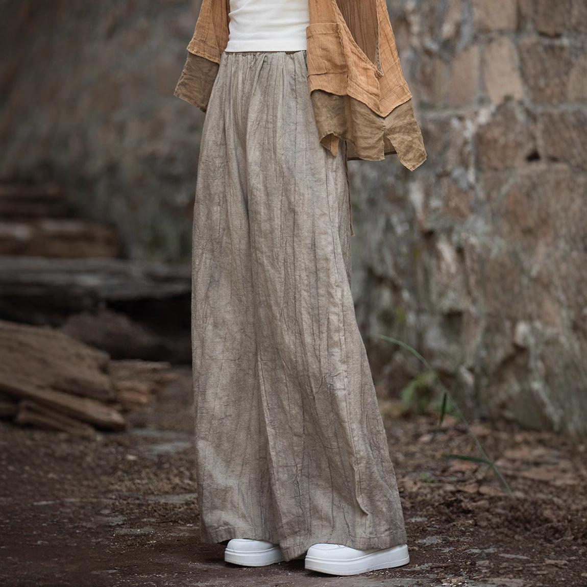 Damen weite Leinenhose mit eleganter Textur R&B