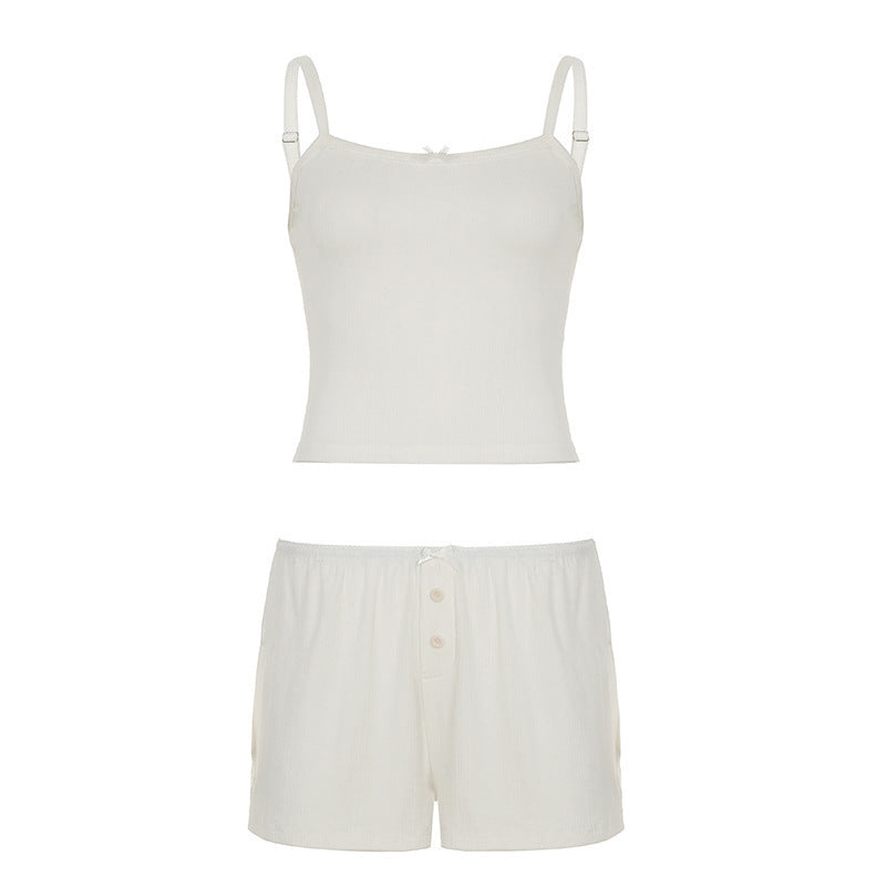 Damen Schlafanzug-Set mit Spaghetti-Trägern und geschmackvollen Knopfdetails R&B