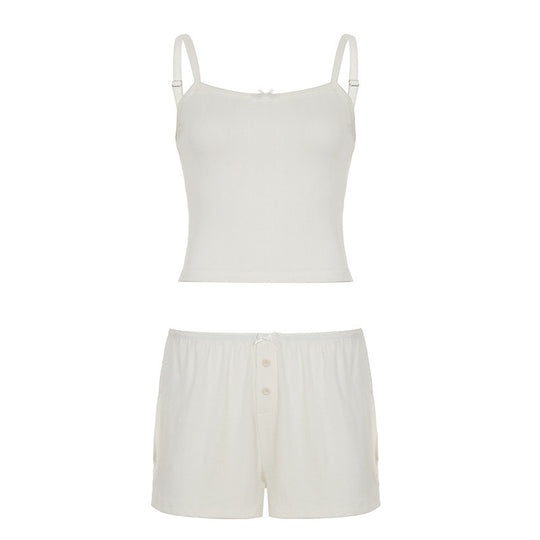 Damen Schlafanzug-Set mit Spaghetti-Trägern und geschmackvollen Knopfdetails R&B