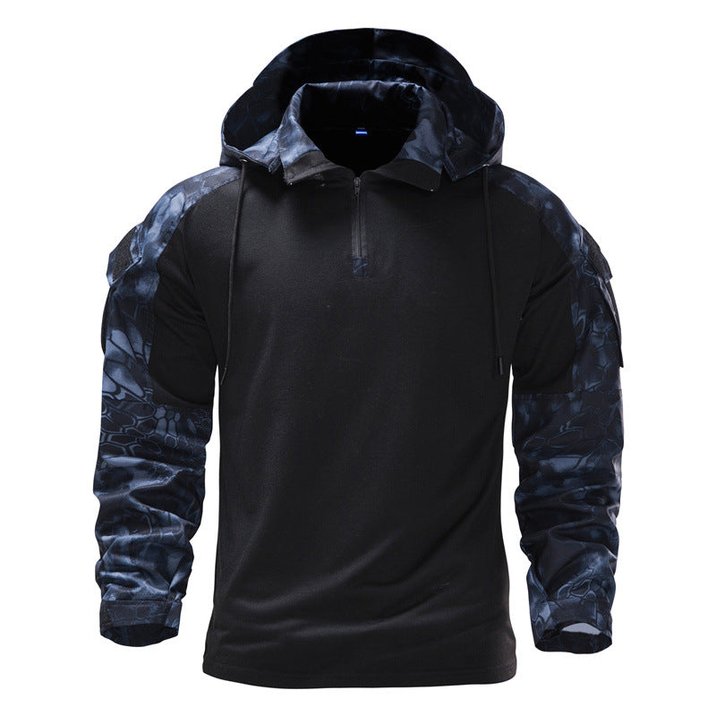 Herren taktisches Langarmshirt mit Kapuze und camouflierter Armgestaltung R&B