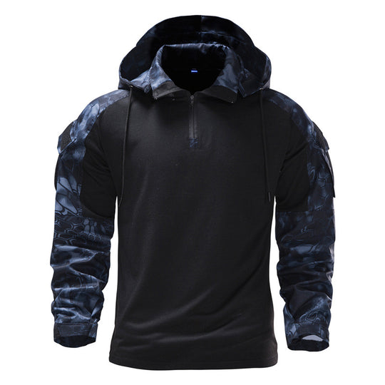 Herren taktisches Langarmshirt mit Kapuze und camouflierter Armgestaltung R&B