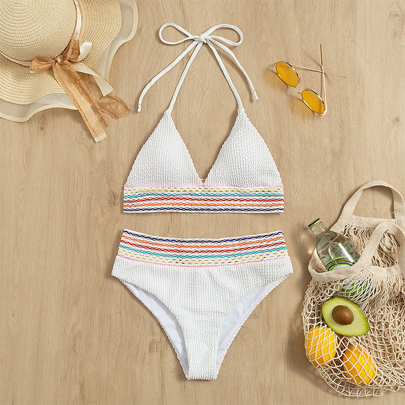 Damen Triangel-Bikini mit buntem Wellenmuster