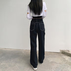 Damen weite Jeans mit modischen Kontrastnähten R&B