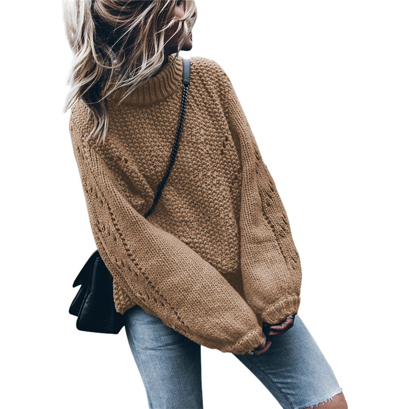 Damen Grobstrickpullover mit weitem Schnitt und modischem Rollkragen R&B