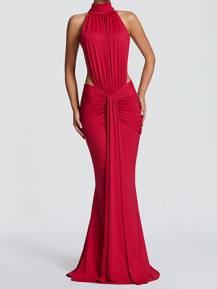 Damen Elegantes Maxikleid mit drapiertem Vorderteil und hochgeschlossenem Design R&B