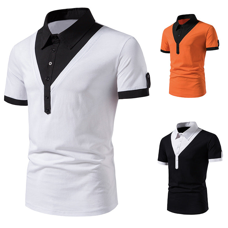 Herren Kurzarm Poloshirt mit V-Ausschnitt und kontrastierendem Kragen