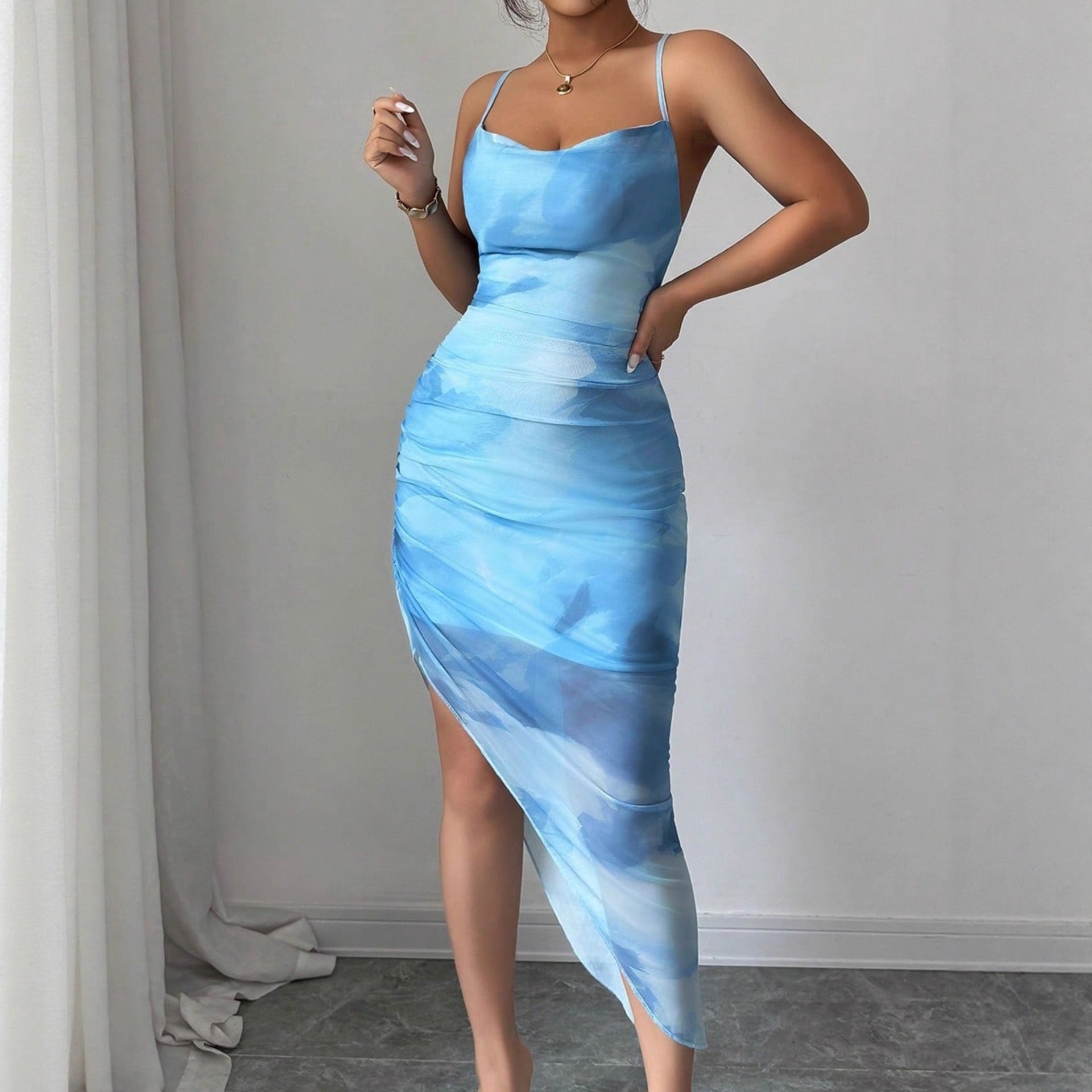Damen Wickelkleid mit asymmetrischem Schnitt und raffinierten Rüschendetails R&B