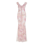 Damen Maxikleid aus transparentem Chiffon mit Rüschendetails und floralem Design R&B