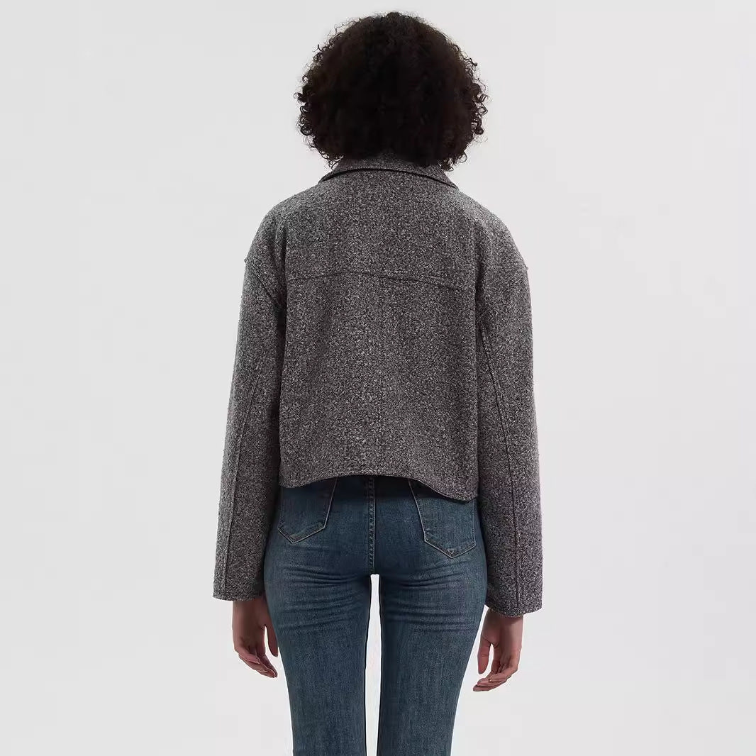 Damen cropped Utility-Jacke mit doppelten Brusttaschen R&B