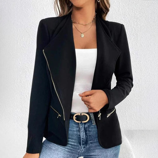 Damen nan taillierter Jersey-Blazer mit asymmetrischen Zierreißverschlüssen R&B