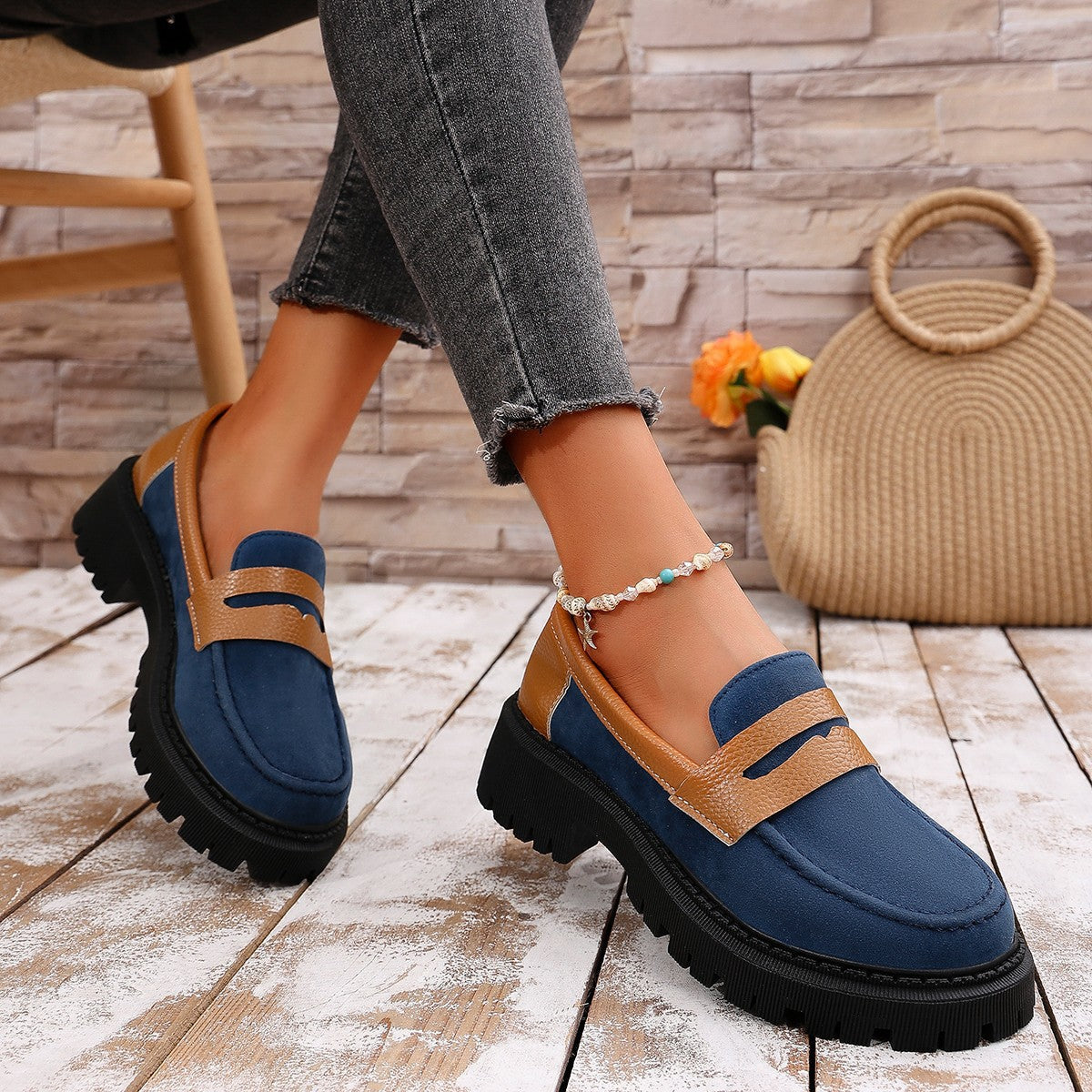 Damen Modische Loafer mit robuster Gummisohle R&B
