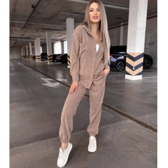 Damen bequeme Lounge-Set mit Knopfleiste und elastischen Bündchen R&B