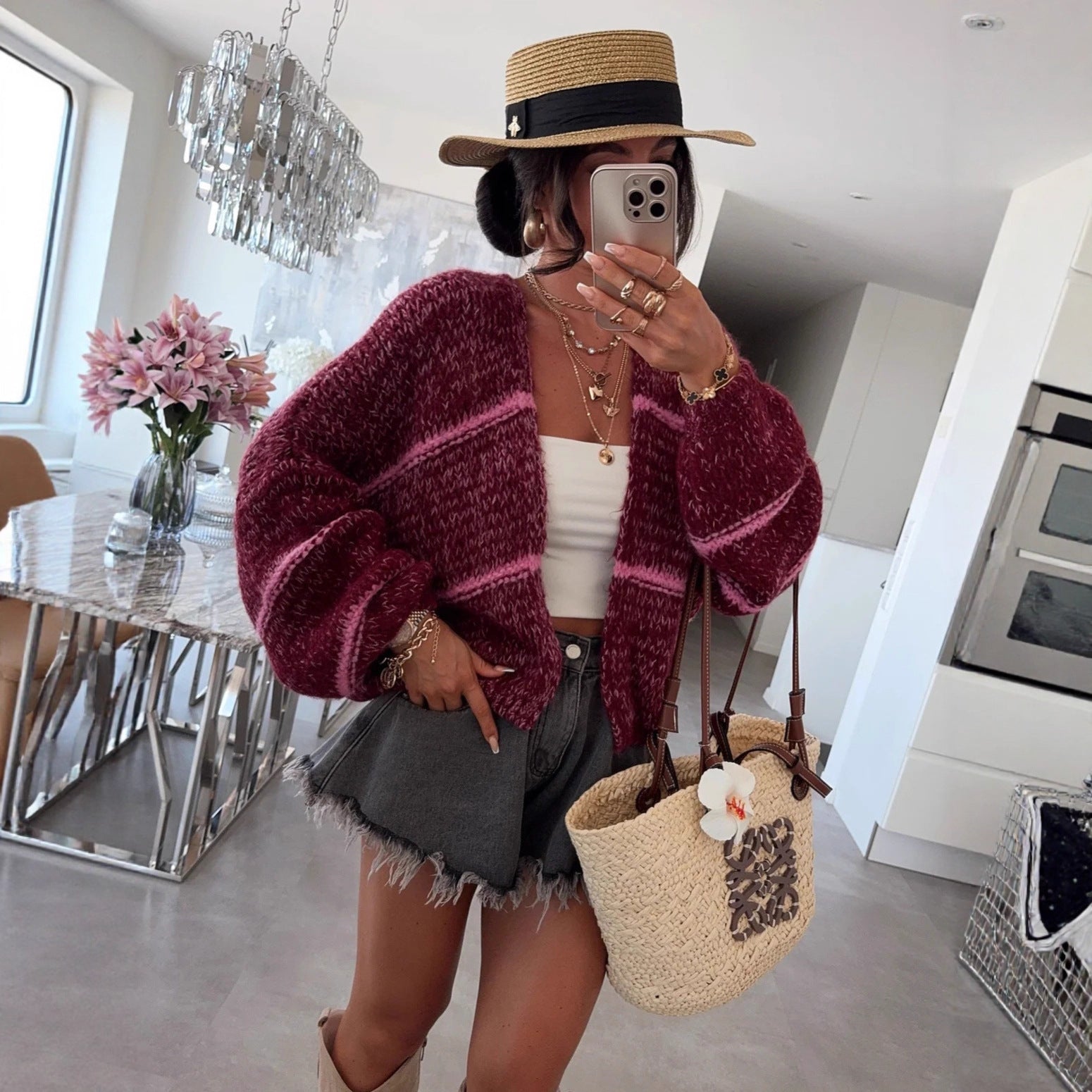 Damen Grobstrickjacke mit lässigem Schnitt und modischem Streifenmuster R&B