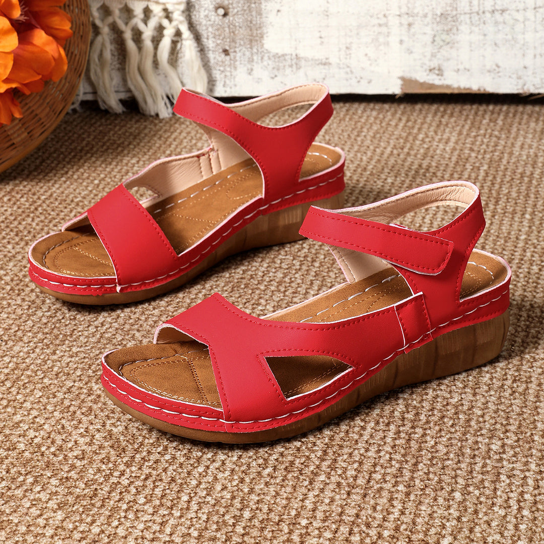 Damen Bequeme Wedge-Sandalen mit breitem Riemen und floralem Design R&B