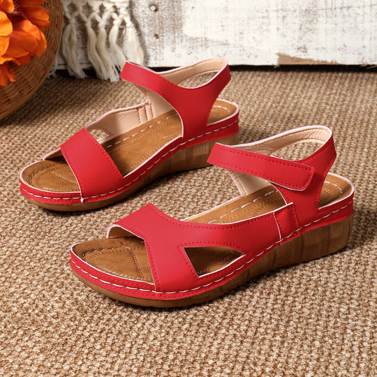 Damen Bequeme Wedge-Sandalen mit breitem Riemen und floralem Design R&B