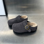 Damen Komfortable Suede Clogs mit weichem Innenfutter und dekorativer Schnalle R&B