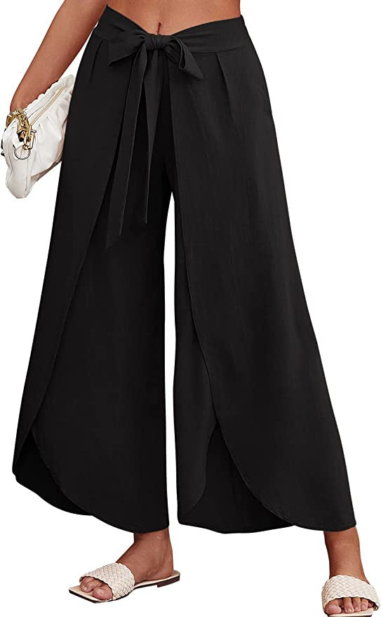 Damen Weite Sommerhose aus leichtem, atmungsaktivem Stoff mit Bindegürtel R&B