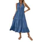 Damen Midikleid mit Knopfleiste und voluminösen Rüschendetails R&B
