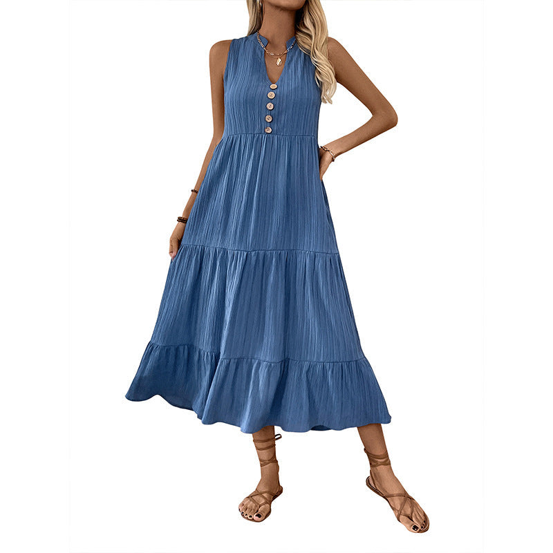 Damen Midikleid mit Knopfleiste und voluminösen Rüschendetails R&B