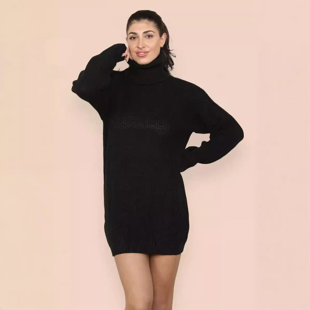 Damen Strickkleid mit hohem Kragen und strukturiertem Maschenbild R&B