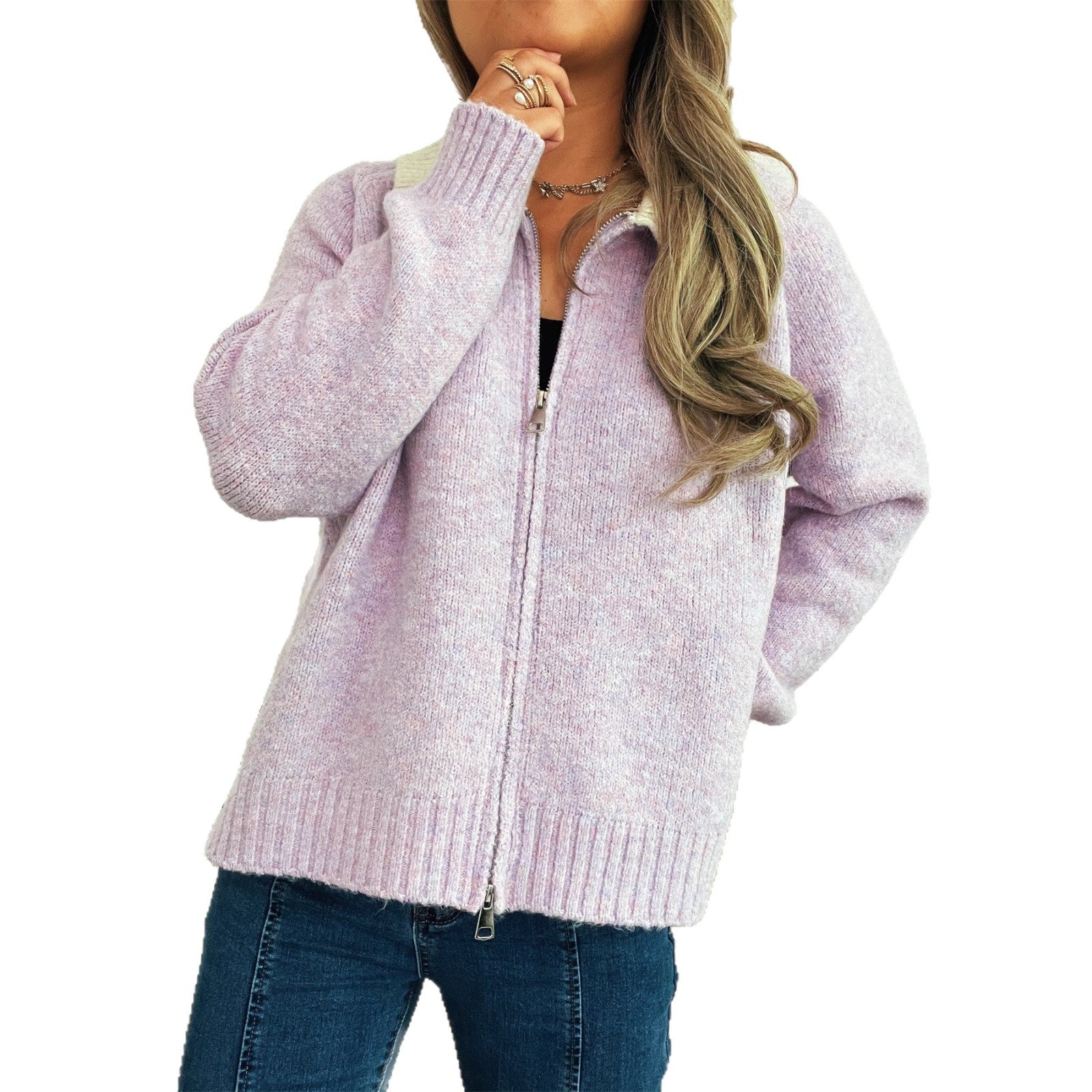 Damen Strickjacke mit modischen Kontrasten und Reißverschluss R&B