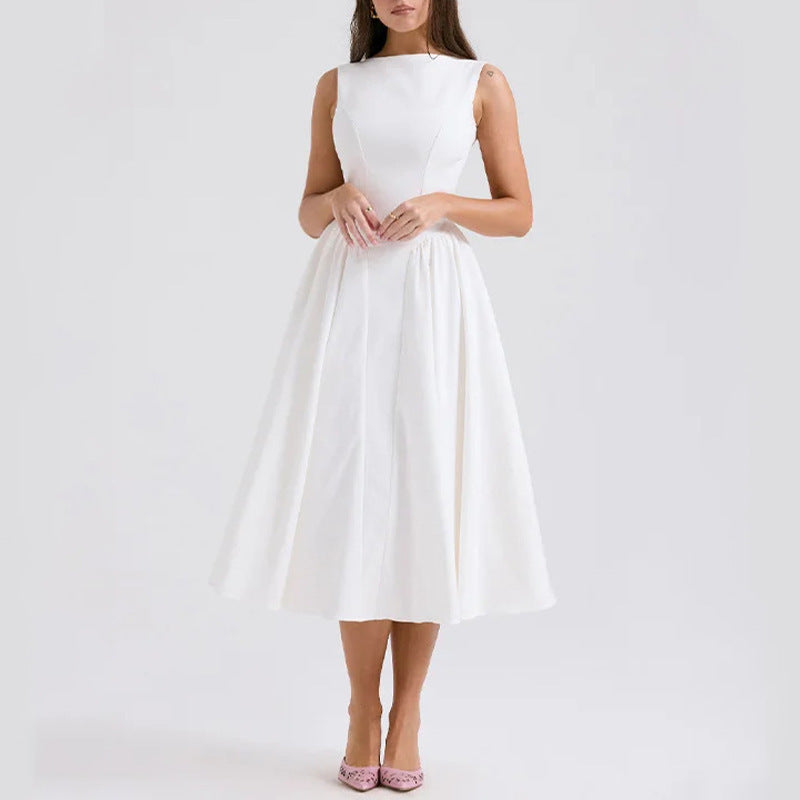 Damen Elegantes Midi-Kleid mit tailliertem Oberteil und schwingendem Rock R&B