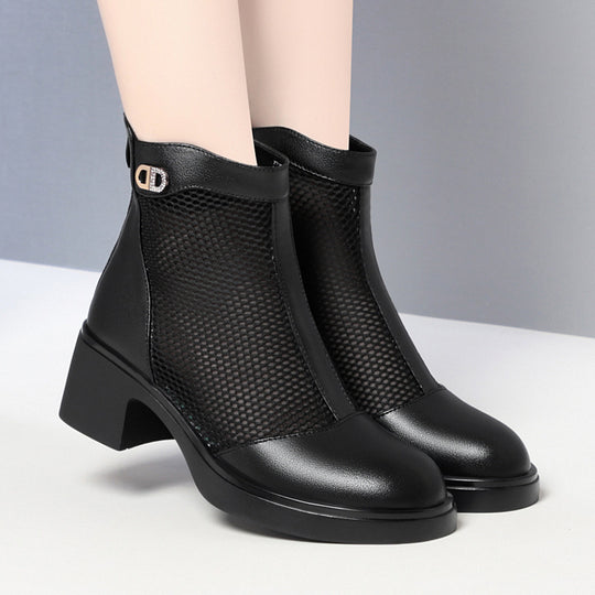 Damen Modische Stiefeletten mit luftiger Netzstruktur und robustem Blockabsatz R&B