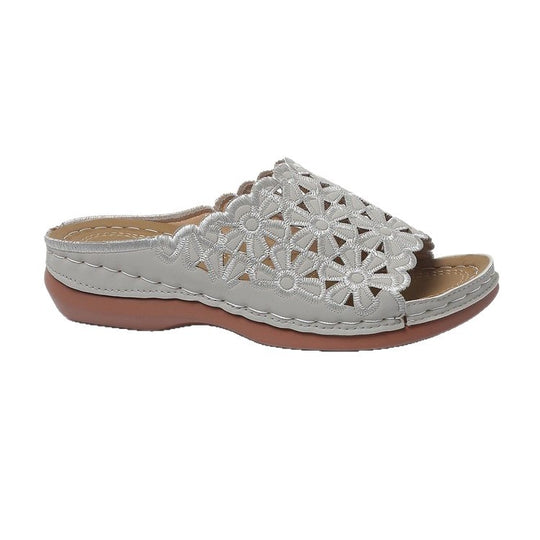 Damen Komfortable Slip-On Sandalen mit filigranem Blumendesign R&B
