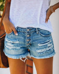 R&B | Zerrissene Denim-Shorts mit hoher Taille und Fransen