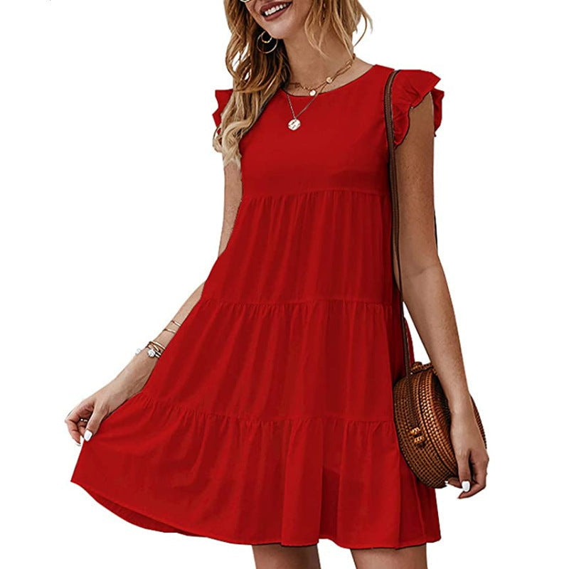 Damen Luftiges ärmelloses Kleid mit fröhlichem Volant und lockerer Passform R&B