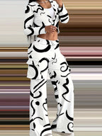 Damen Lässiges Set mit kreativem Print und bequemen Hosen R&B