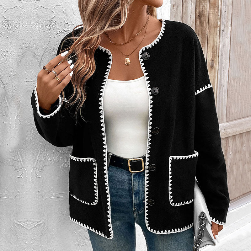 Damen lässige oversized Jacke mit kontrastreichem Saum R&B