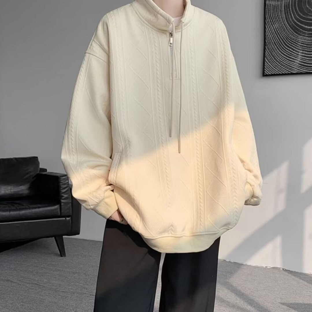 Damen lässiger Pullover mit modernem Stehkragen und Ringelzug R&B