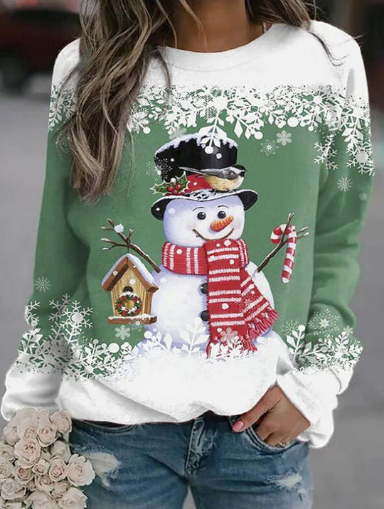 Damen nan weihnachtliches Sweatshirt mit Schneemann-Motiv und Rundhalsausschnitt R&B