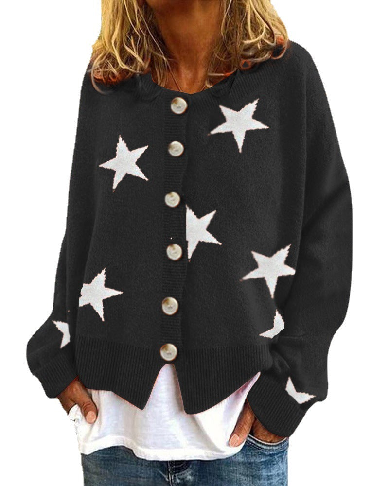 Damen Lockere Strickjacke mit Sternenmotiv R&B