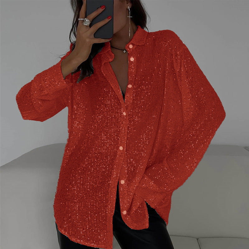 Damen Glitzernde Oversize-Hemdbluse R&B