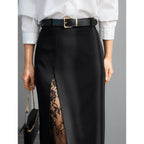 Damen Eleganter Maxirock mit transparentem Spitzeneinsatz und seitlichem Schlitz R&B