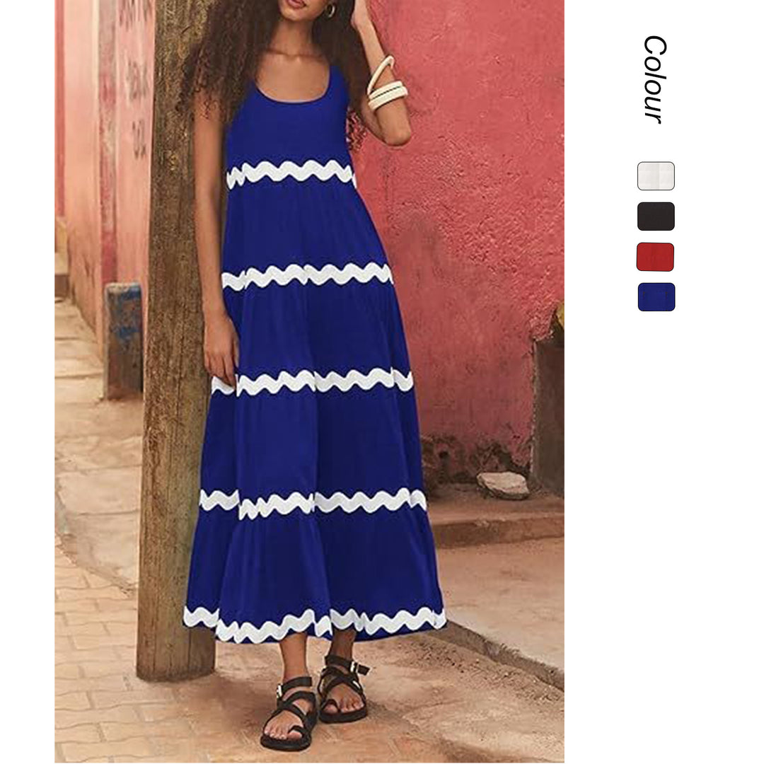 Damen Maxikleid mit wellenförmigen Rüschen und lässigem Schnitt R&B