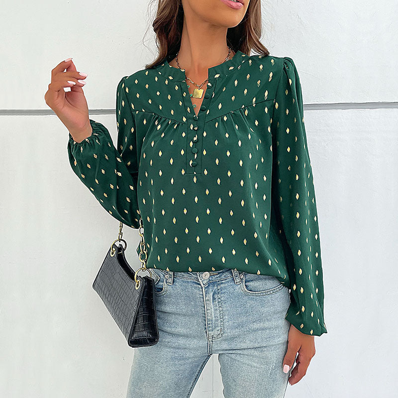 Damen Bluse mit feinem Druck und Knopfdetails R&B