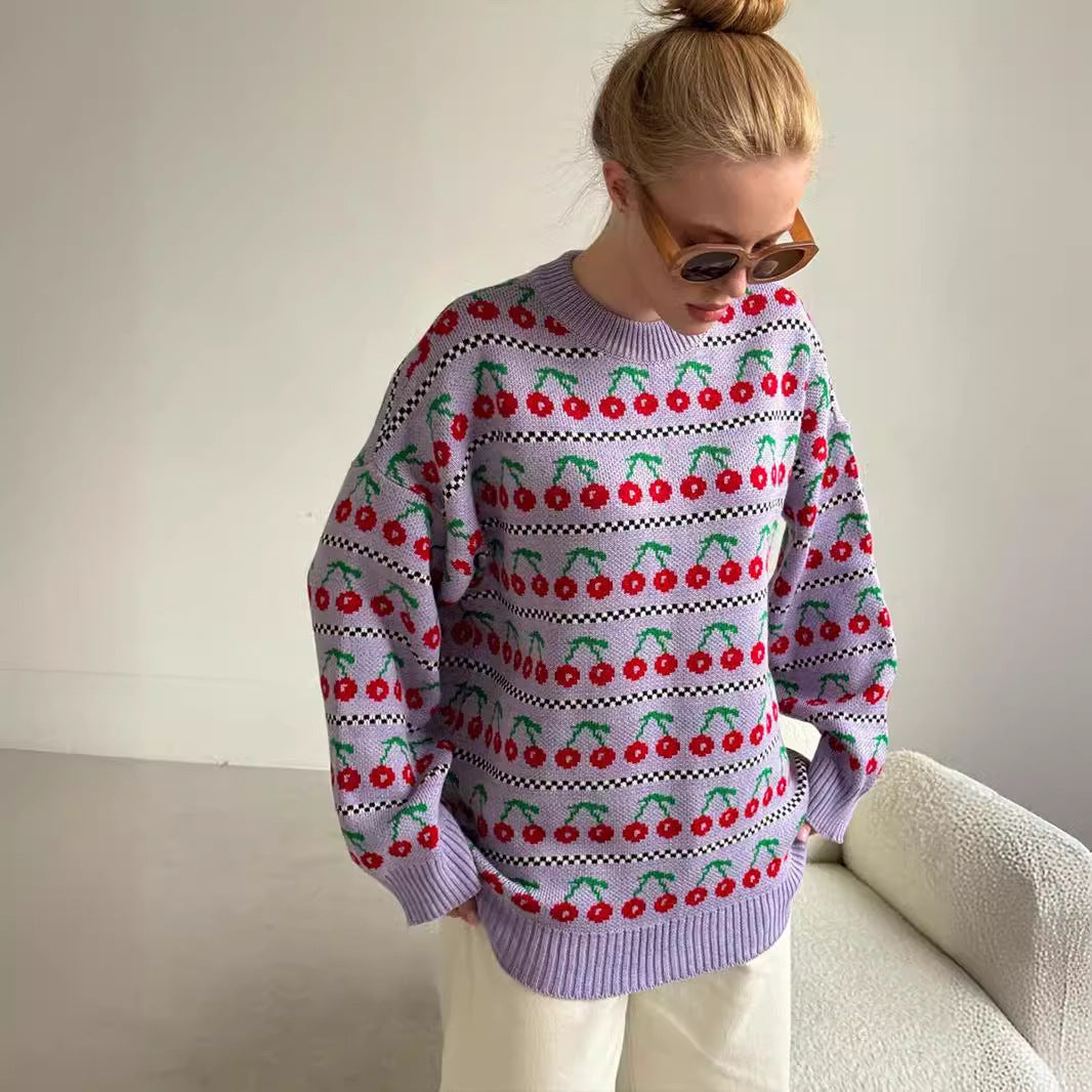Damen Gemusterter Pullover mit fruchtigem Design R&B