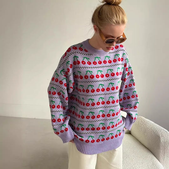 Damen Gemusterter Pullover mit fruchtigem Design R&B